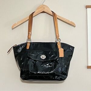 Coach Embossed Patent Leather Tote Bag Black